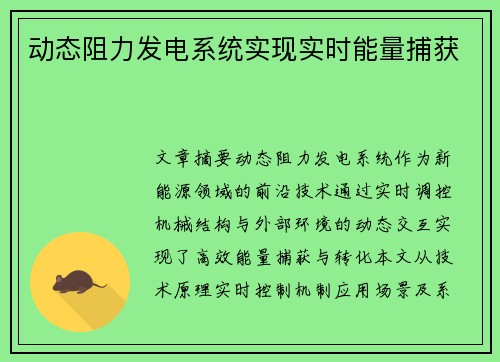动态阻力发电系统实现实时能量捕获