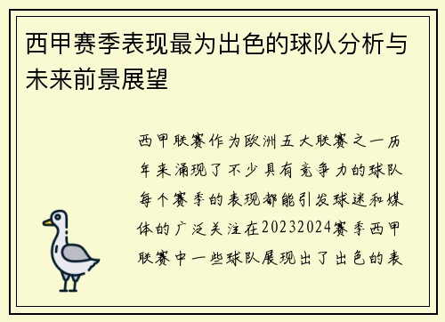 西甲赛季表现最为出色的球队分析与未来前景展望