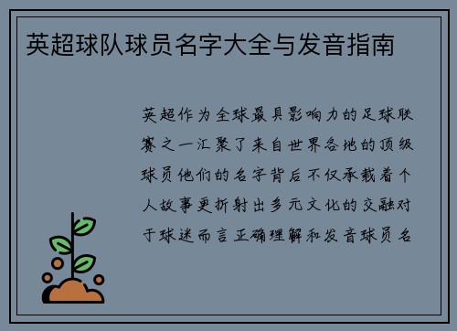 英超球队球员名字大全与发音指南